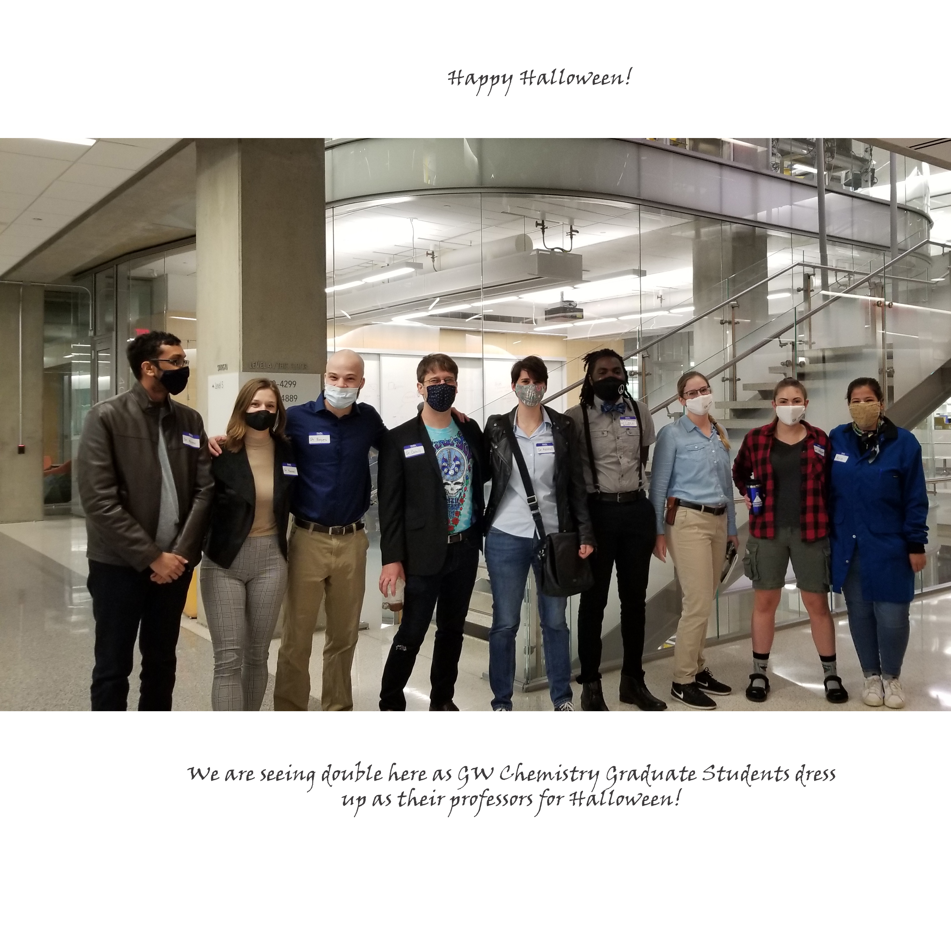 Graduate students dressed up as their professors! Seeing double for Halloween