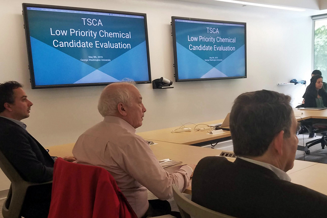 Professor Jakub Kostal, co-director of GW's Environmental and Green Chemistry Program; Steve DeVito, United States Environmental Protection Agency; and Michael King, Chemistry Department chair