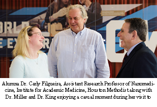 Alumna Dr. Carly Filgueira, Assistant Research Professor of Nanomedicine, Institute for Academic Medicine, Houston Methodists along with Dr. Miller and Dr. King enjoying a casual moment during her visit