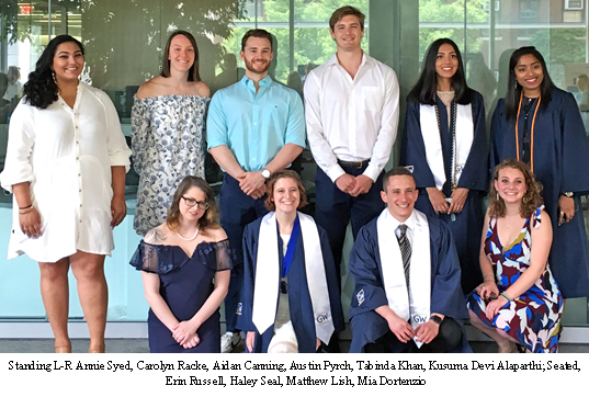 Standing L-R: Annie Syed, Carolyn Racke, Aidan Canning, Austin Pyrch, Tabinda Khan, Kusuma Devi Alaparthi. Stead L-R: Erin Russell, Haley Seal, Matthew Lish, Mia Dortenzio