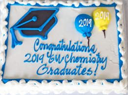 A graduation cake that reads Congratulations 2019 GW Chemistry Graduates