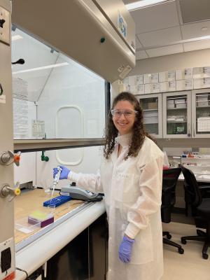 Undergraduate summer research award winner, Alexa Mehlman, in the research lab